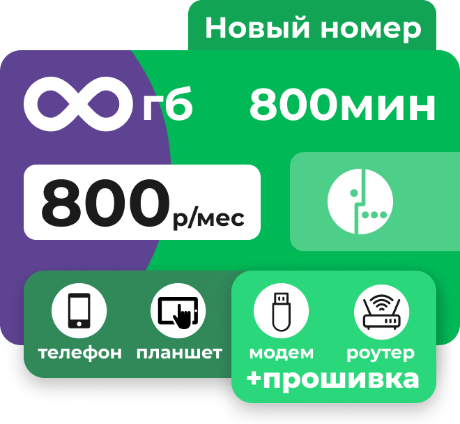 Тариф Мегафон с безлимитным интернетом и пакетом 800 минут за 800 рублей в месяц.